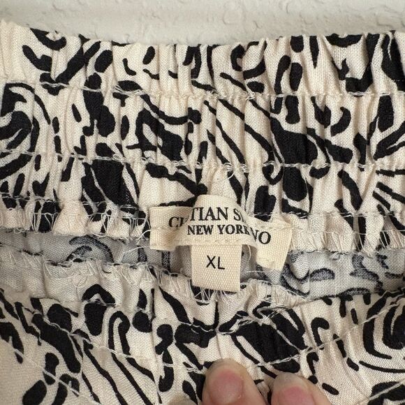 Christian Siriano 100% Linen Crop Pant XL Wide Leg Floral Printed Black/Cream - Picture 3 of 3